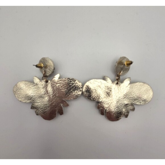 Bee Earrings Pearl Beads, Topaz and Clear Rhinestones Red Black Beads, Soft Body - Picture 4 of 4